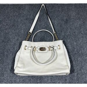 MICHAEL KORS HAMILTON HOBO SHOULDER SATCHEL TOTE BAG WHITE LEATHER